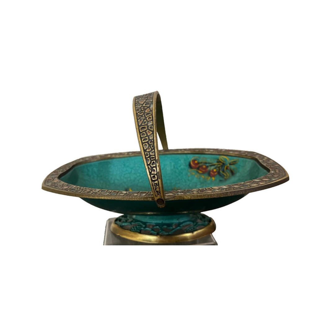 Vintage ISRAELI Painted Enamel  Fruit Bowl Basket MCM